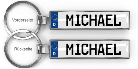 Schlüsselanhänger mit Namen im Kennzeichen-Design aus Metall