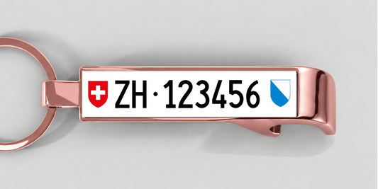 Schweiz – Flaschenöffner mit personalisiertem Kennzeichen – Roségold