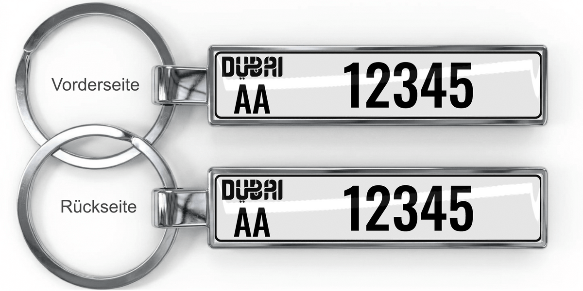 Dubai Kennzeichen Schlüsselanhänger – Mini Nummernschild Metall