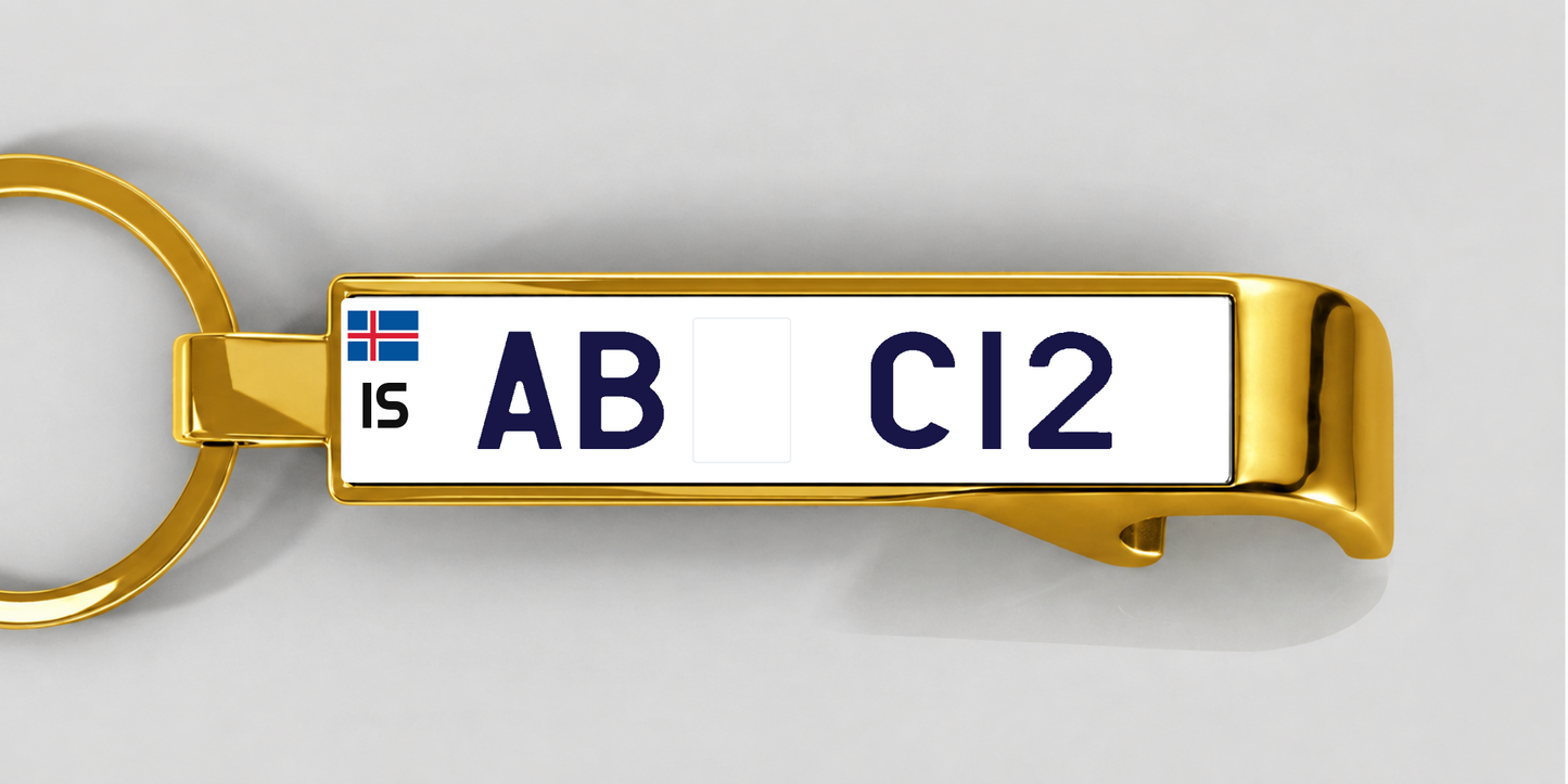 Island – Flaschenöffner mit personalisiertem Kennzeichen – Gold