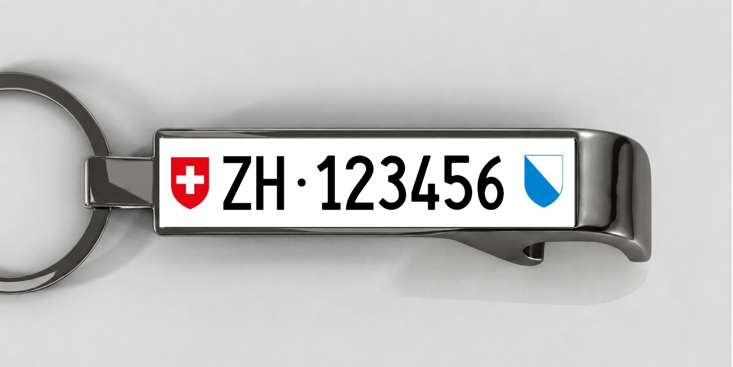Schweiz – Flaschenöffner mit personalisiertem Kennzeichen – Gunmetal