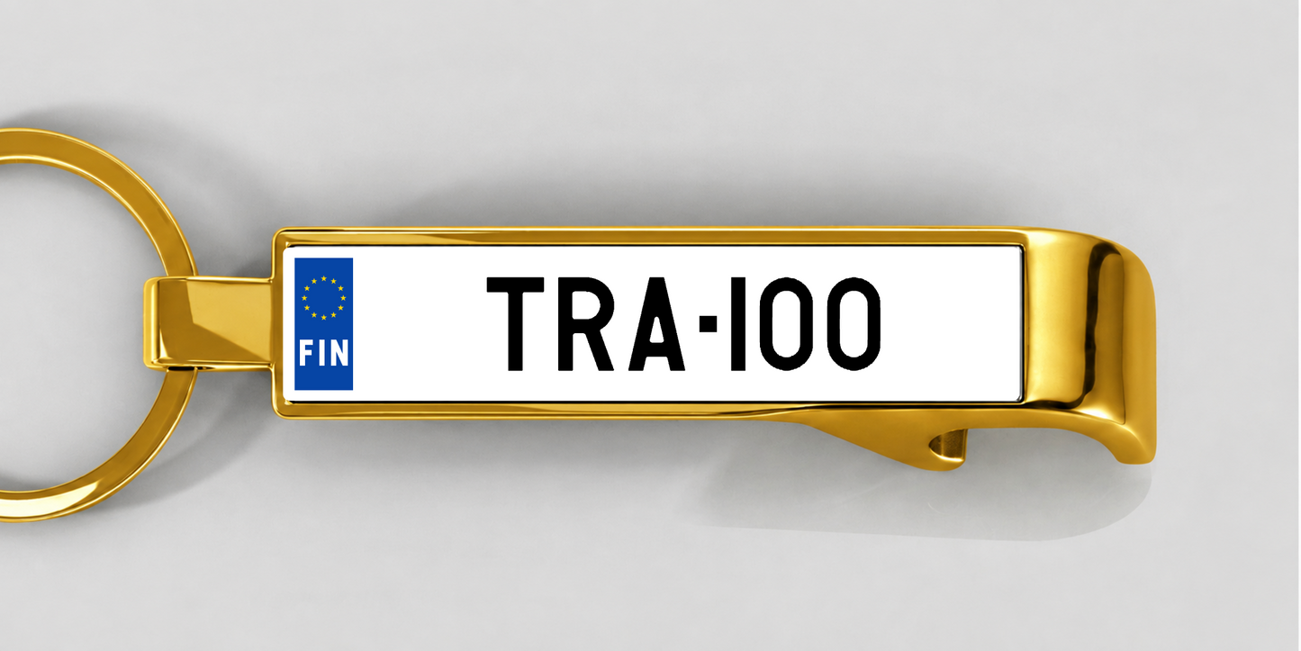 Finnland – Flaschenöffner mit personalisiertem Kennzeichen – Gold