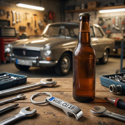 Kennzeichen Schlüsselanhänger mit Flaschenöffner – Mini Nummernschild Metall