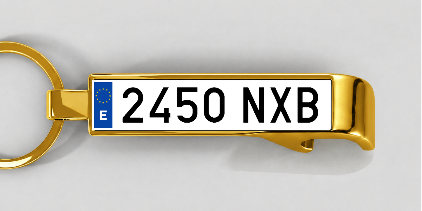 Spanien – Flaschenöffner mit personalisiertem Kennzeichen – Gold
