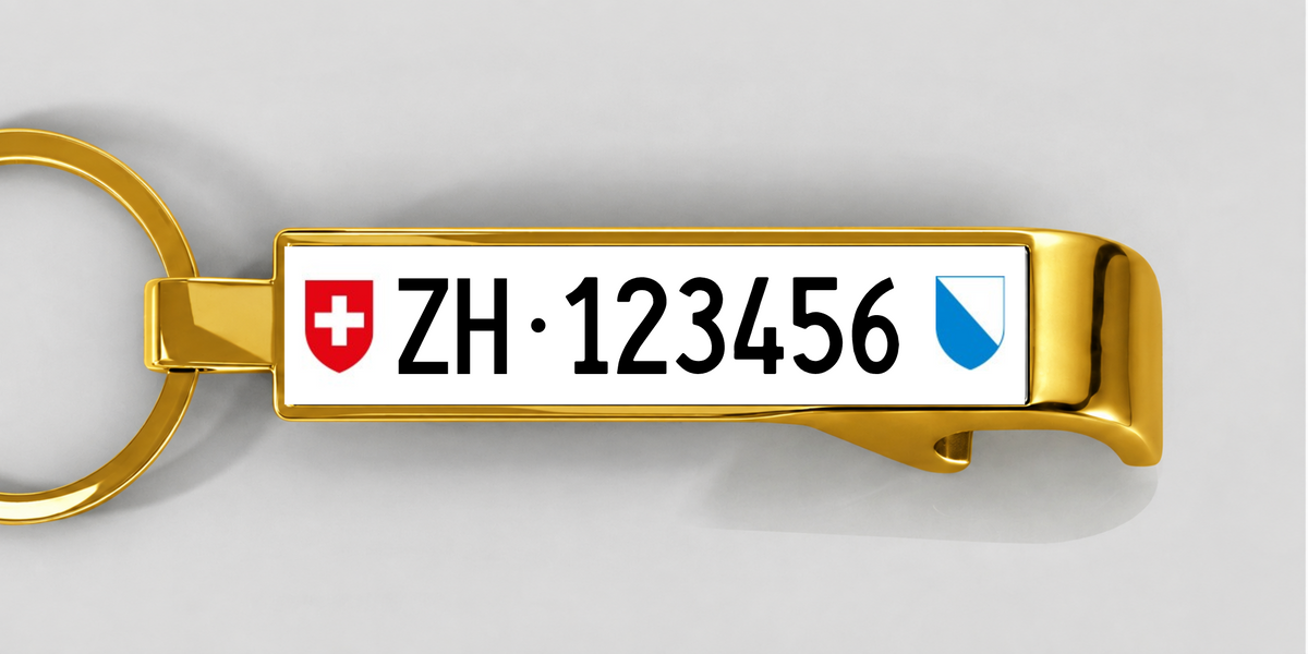 Schweiz – Flaschenöffner mit personalisiertem Kennzeichen – Gold