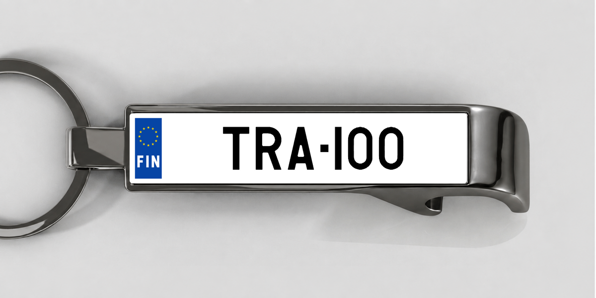 Finnland – Flaschenöffner mit personalisiertem Kennzeichen – Gunmetal