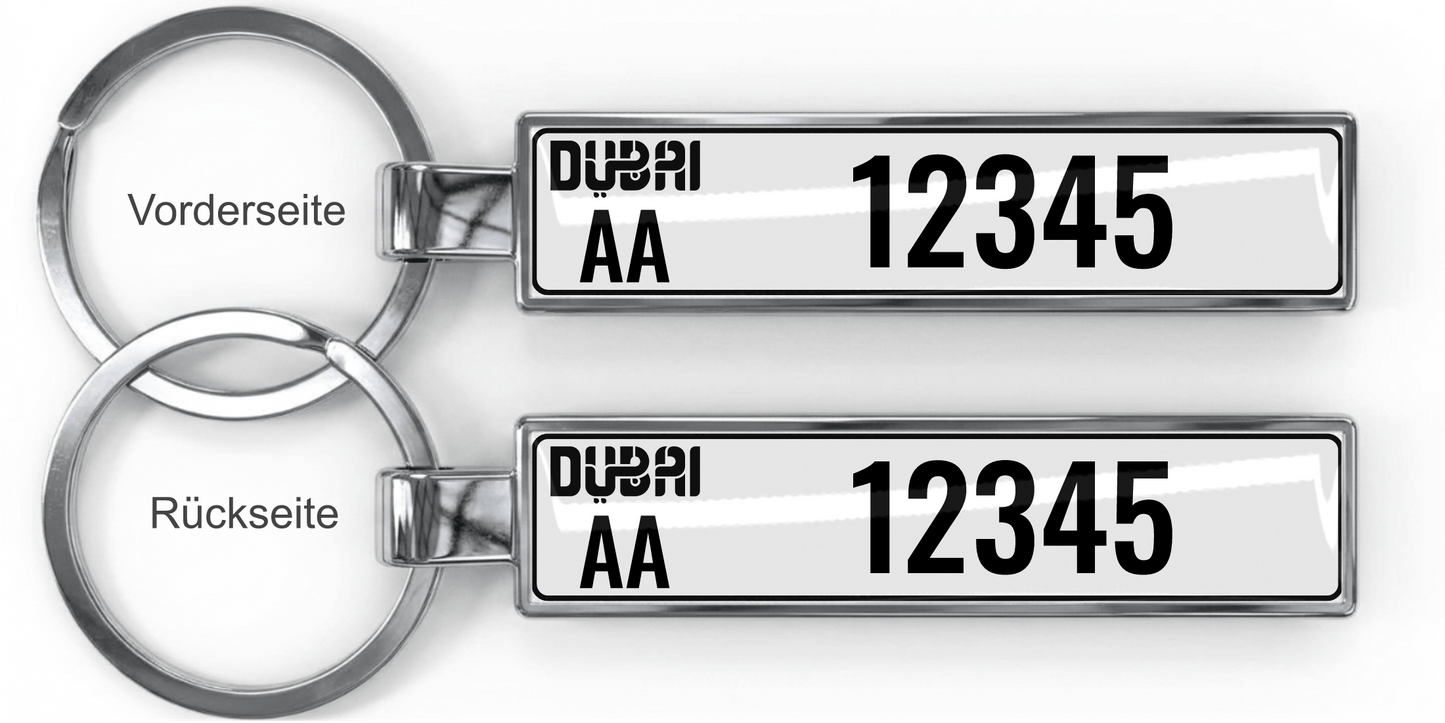 Dubai Kennzeichen Schlüsselanhänger – Mini Nummernschild Metall