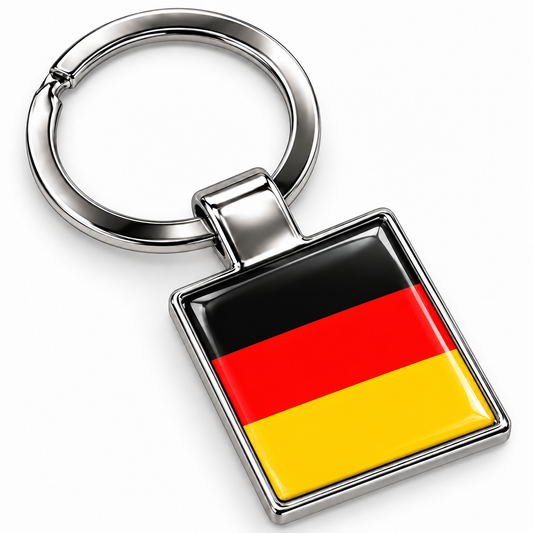 Silberner Schlüsselanhänger aus Metall mit deutscher Flagge